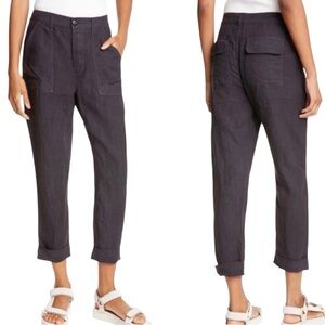 FRAME Le Beau Cropped Linen Pants in Washed Black Noir Size L